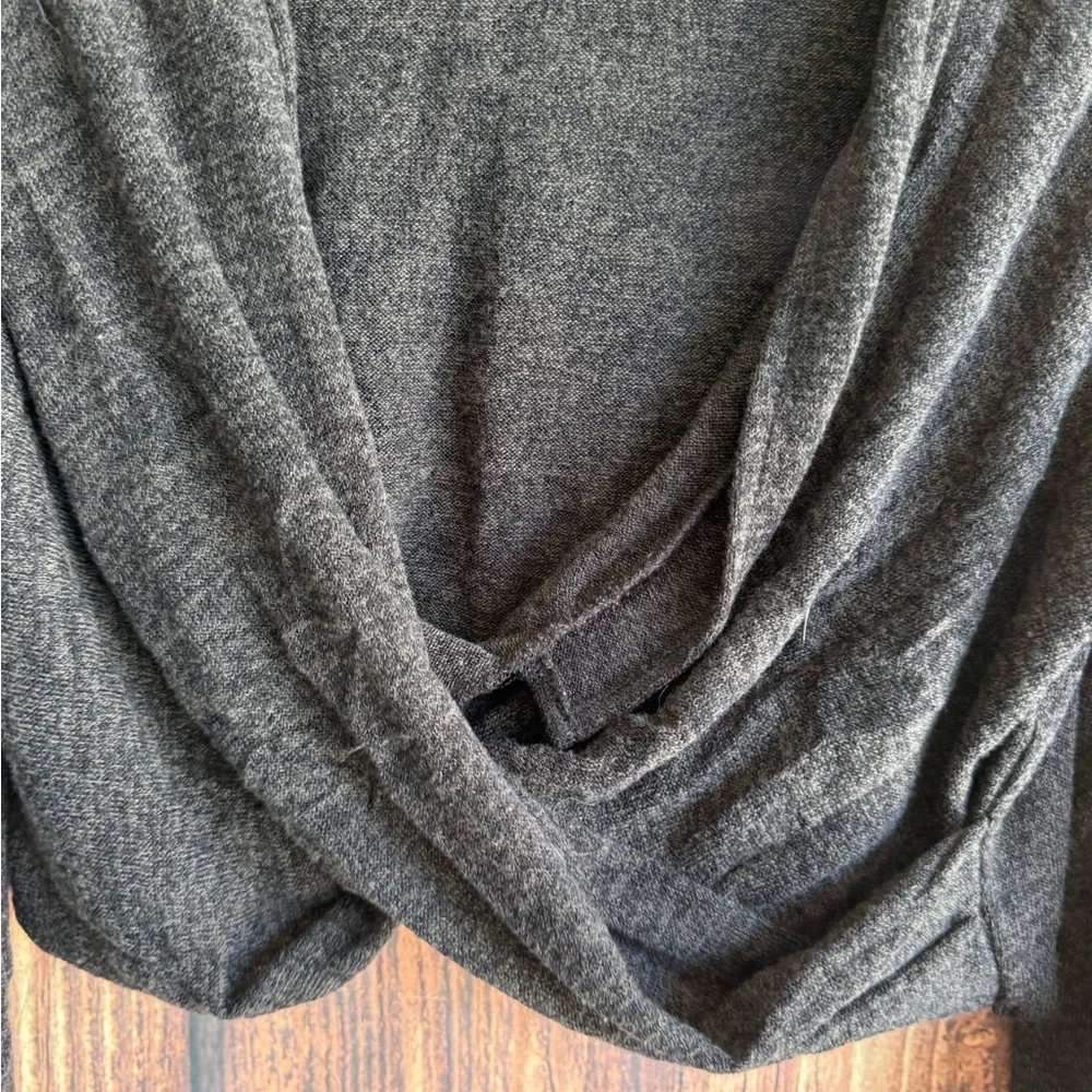 Anthropologie Twist Front Crop V-Neck Knit Sweater - Dark Grey